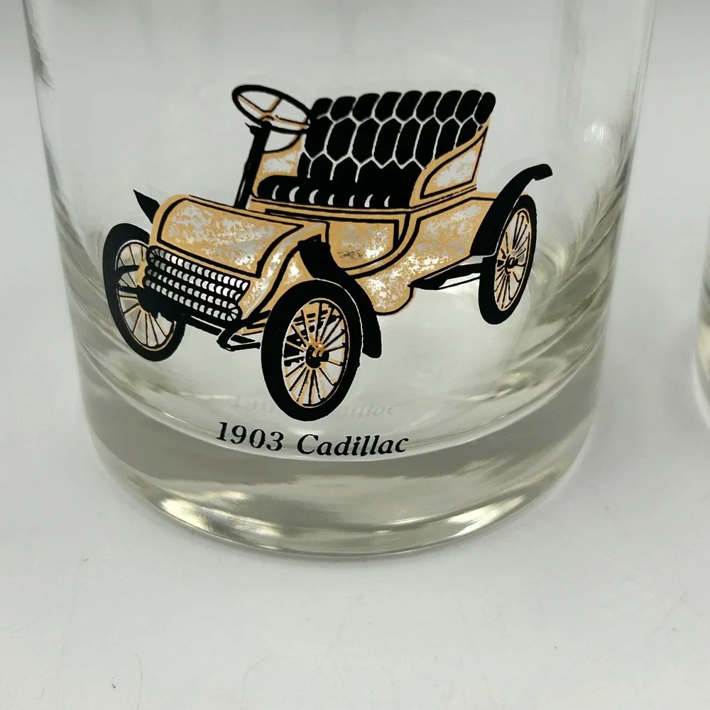 Whiskey Glasses Gold Clear Vintage Car Set of 2 Good